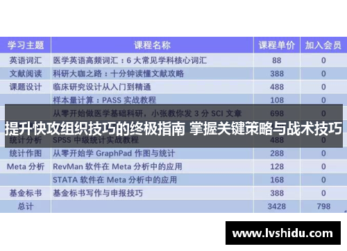 提升快攻组织技巧的终极指南 掌握关键策略与战术技巧